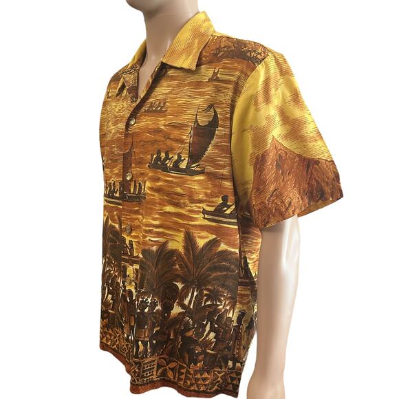 Vintage Stan Hicks Hawaiian Shirt XL Polynesian Print Coin Buttons Aloha 70s - Picture 5 of 9